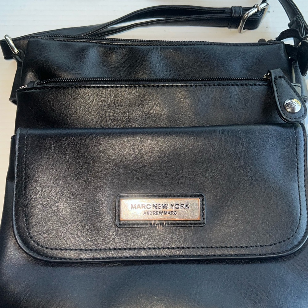 Marc New York Andrew Marc Black Faux Leather Crossbody Bag Adjustable Strap
